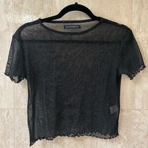Brandy Melville Cropped Glitter Mesh Tee (O/S - Small) - Black/Silver Sparkle